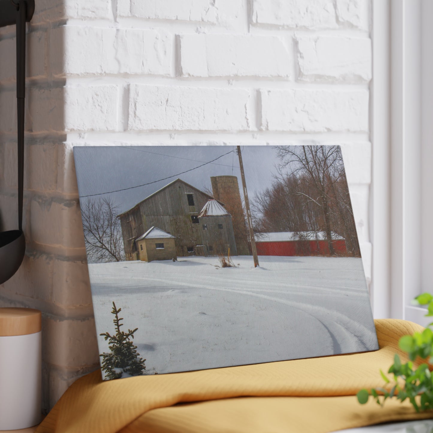 U R There Photography Hilltop Grey and Silo Rustic Farmhouse Tempered-Glass Cutting Board