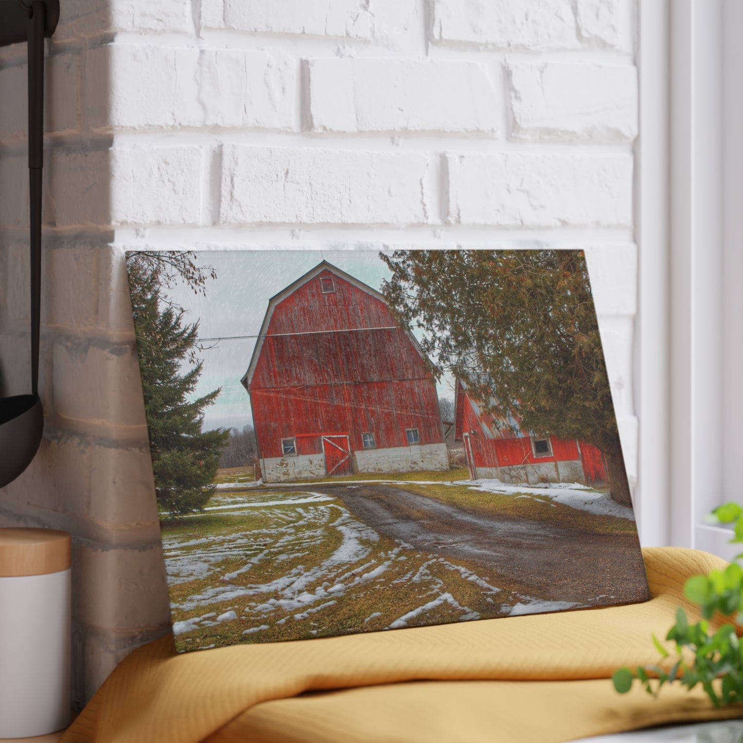 U R There Photography West Barnes Lake Reds Rustic Farmhouse Tempered-Glass Cutting Board