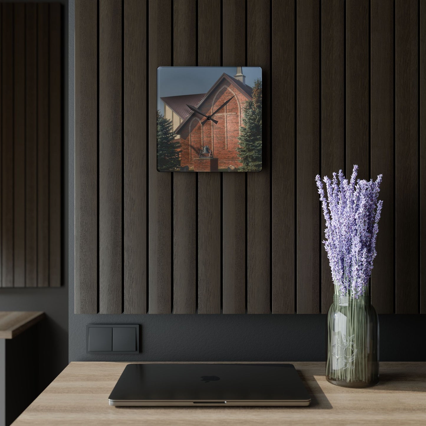 U R There Photography Church on Irish Road Rustic Farmhouse Acrylic Analog Wall Clock