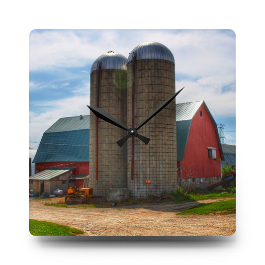 South Washburn Red Rustic Farmhouse Acrylic Analog Wall Clock 10.75'' × 10.75'' (Square)