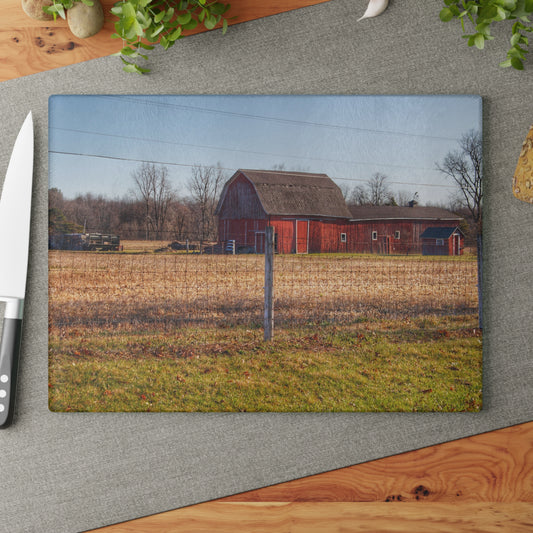 U R There Photography Pratt Road Little Red Rustic Farmhouse Tempered-Glass Cutting Board
