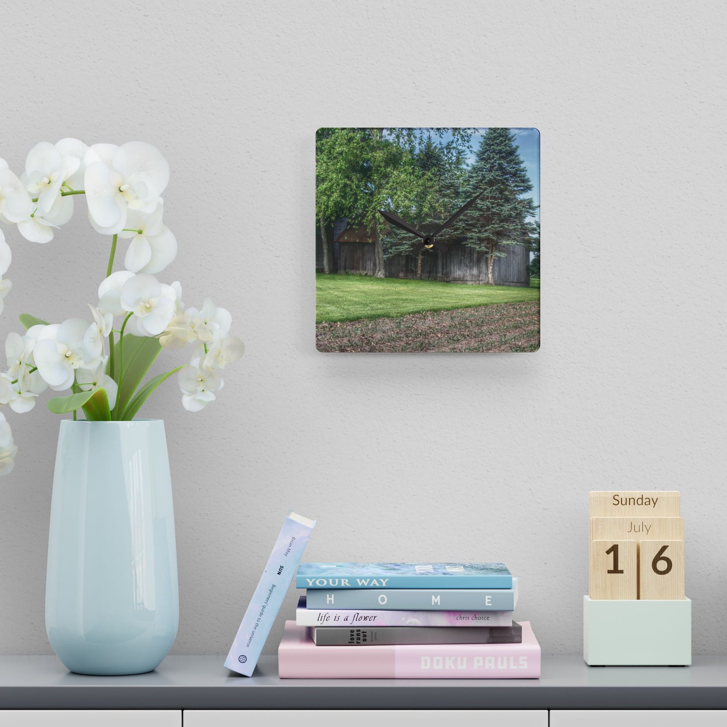 U R There Photography Barkley Road Grey I Rustic Farmhouse Acrylic Analog Wall Clock