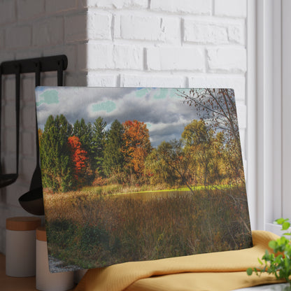 U R There Photography Fall Pond on Sutton Road Rustic Farmhouse Tempered-Glass Cutting Board