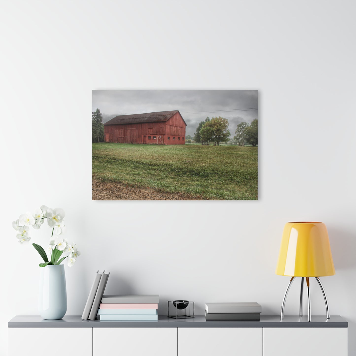 U R There Photography Birch Road Red Rustic Farmhouse Acrylic Wall Print