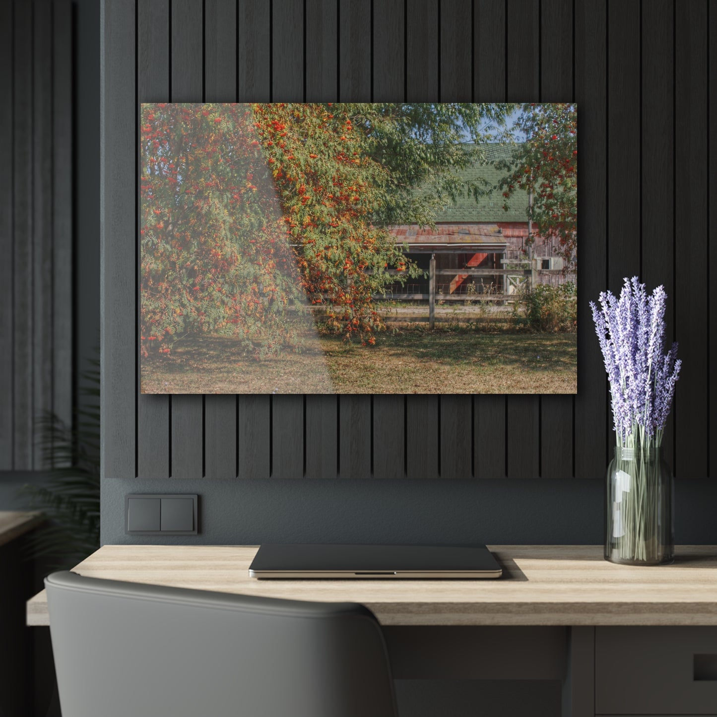 U R There Photography Farrand Road Red Coral by Flowering Tree Rustic Farmhouse Acrylic Wall Print