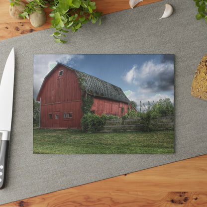 U R There Photography Hegel Road Old Red I Rustic Farmhouse Tempered-Glass Cutting Board 8"x 11"