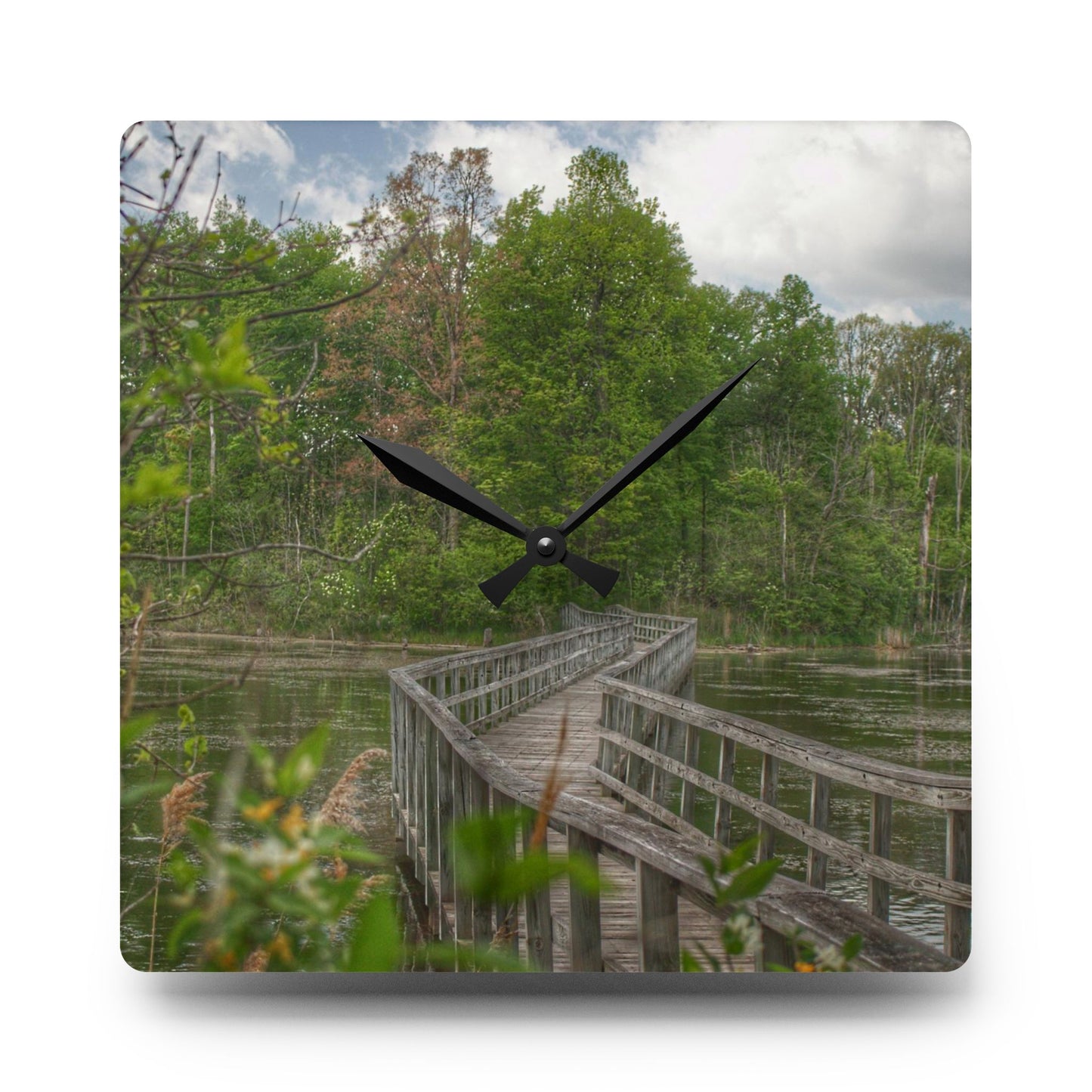 U R There Photography Linear Park Bridge in Lapeer I Rustic Farmhouse Acrylic Analog Wall Clock