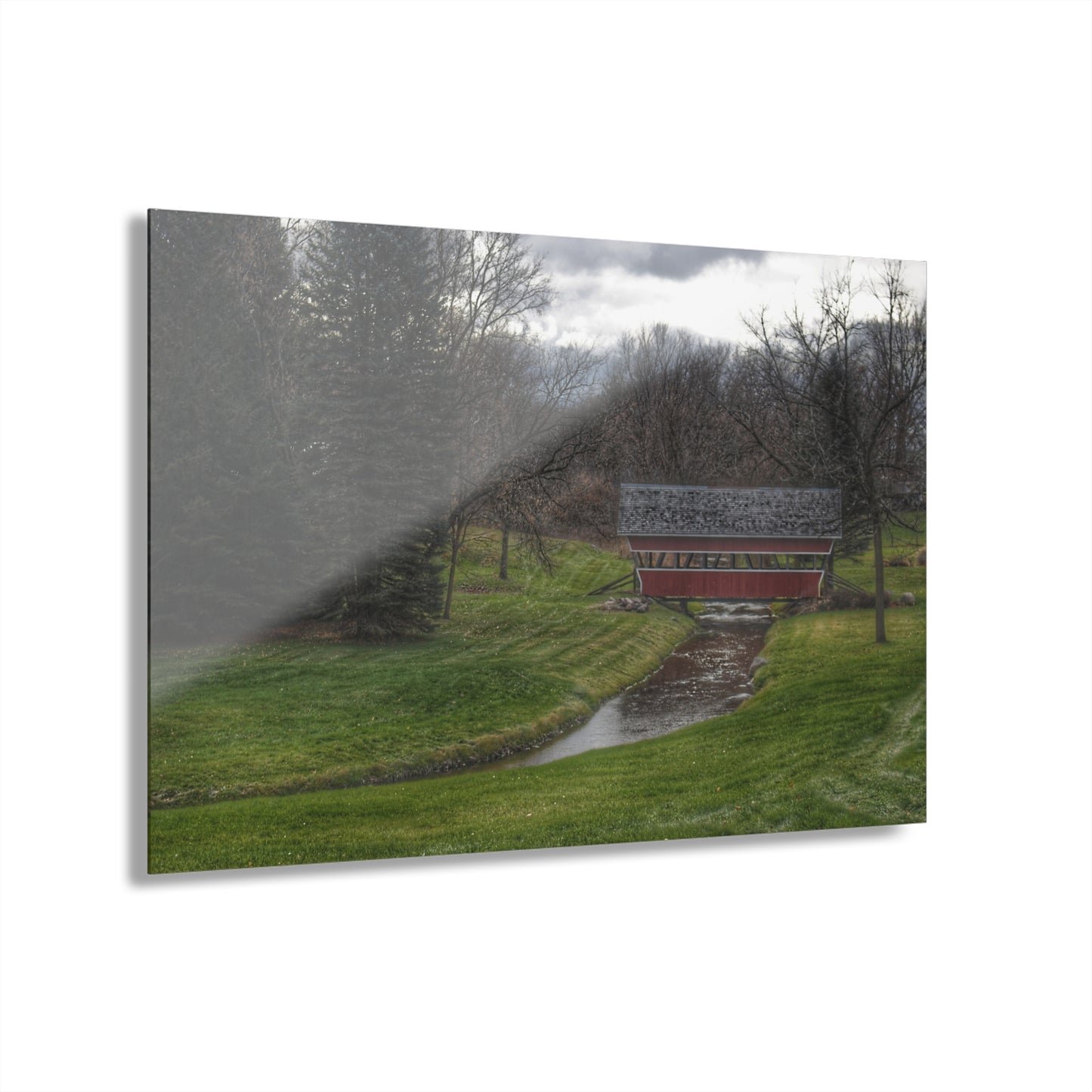 U R There Photography Hadley Covered Bridge III Rustic Farmhouse Acrylic Wall Print
