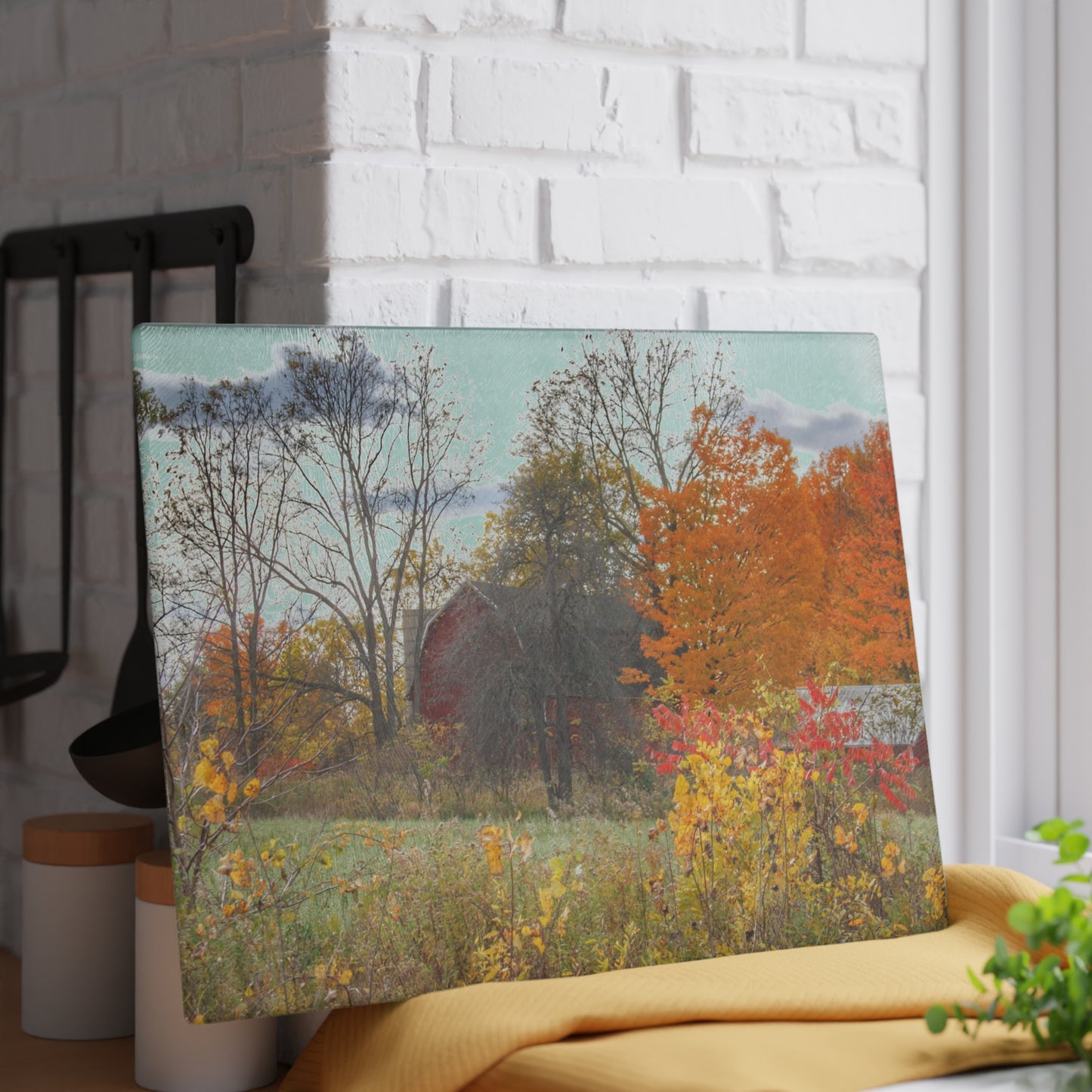 U R There Photography Bowers Hidden Red Rustic Farmhouse Tempered-Glass Cutting Board