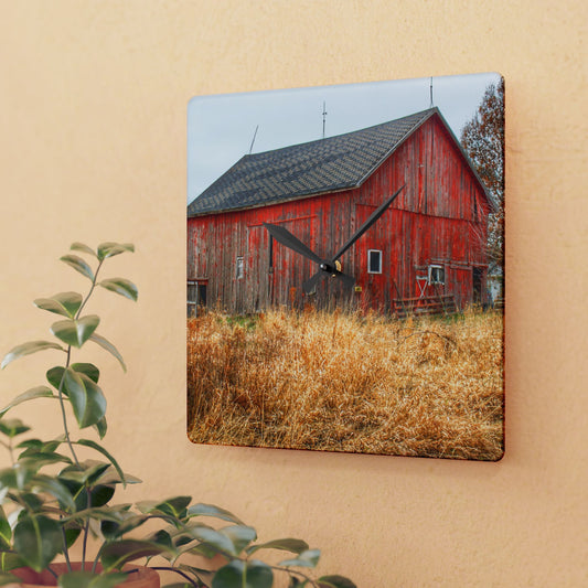 U R There Photography Harrington Road Red Rustic Farmhouse Acrylic Analog Wall Clock