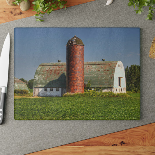 U R There Photography Elba White and Silo Rustic Farmhouse Tempered-Glass Cutting Board