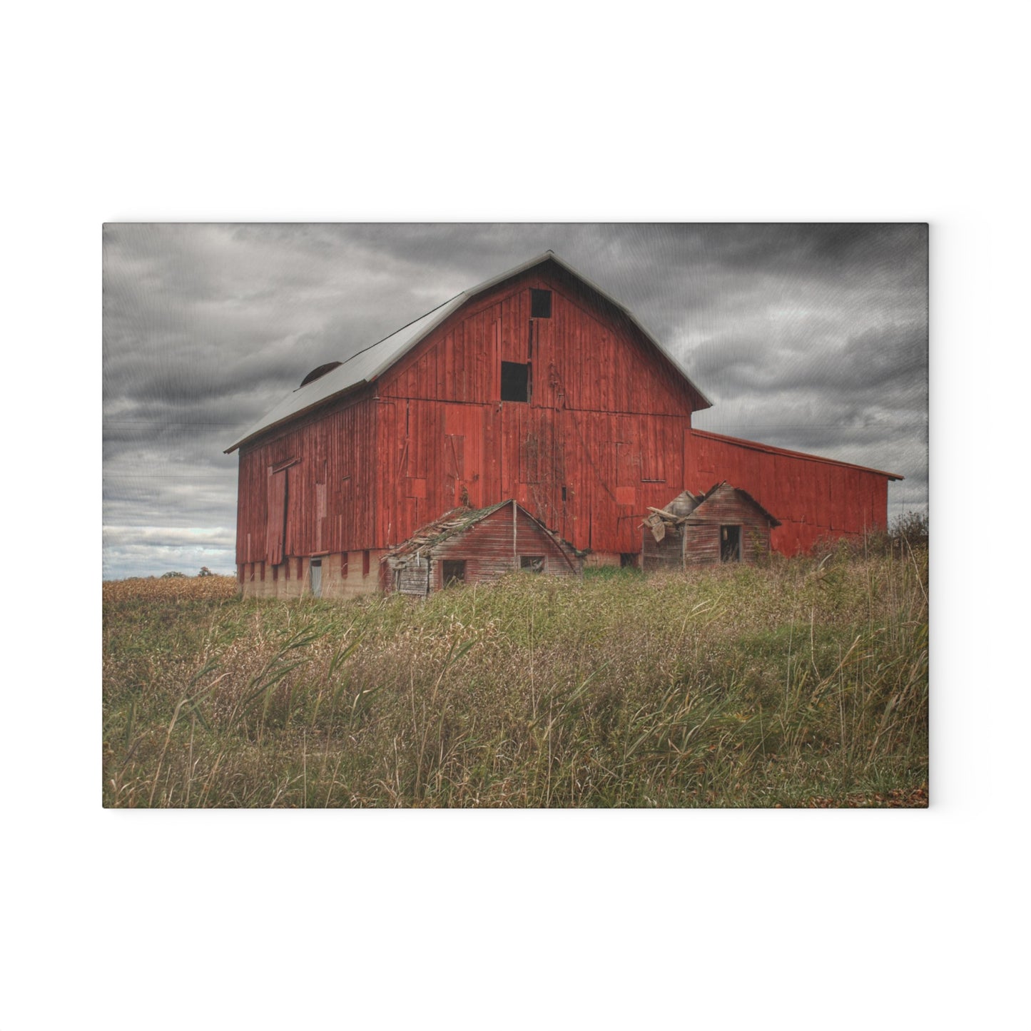 U R There Photography Horton Hilltop Red I Rustic Farmhouse Tempered-Glass Cutting Board 8" x 11" Rectangle