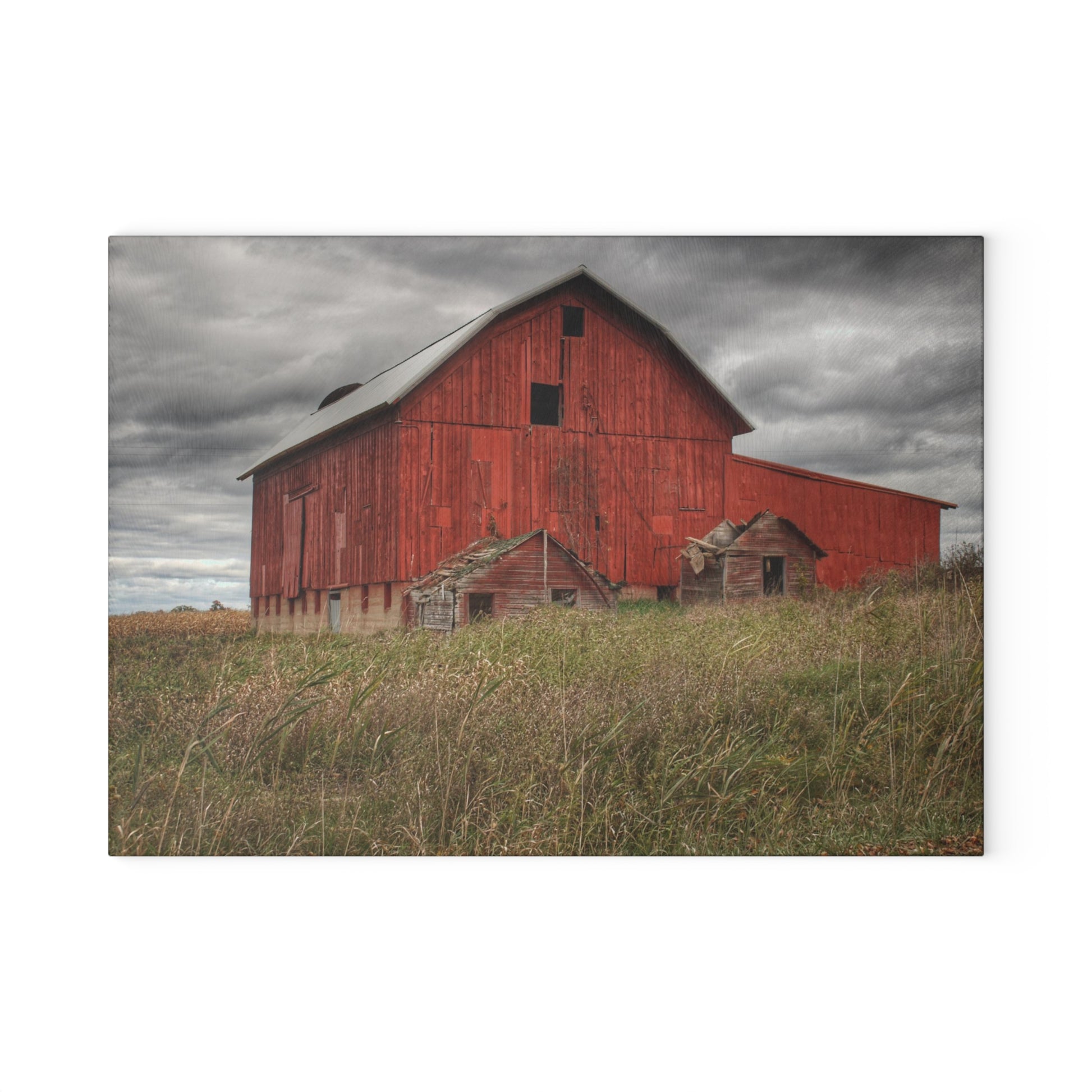 U R There Photography Horton Hilltop Red I Rustic Farmhouse Tempered-Glass Cutting Board 8" x 11" Rectangle