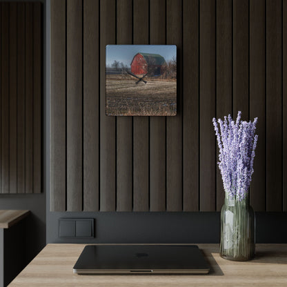 U R There Photography Bowers Road Goodland Red Rustic Farmhouse Acrylic Analog Wall Clock
