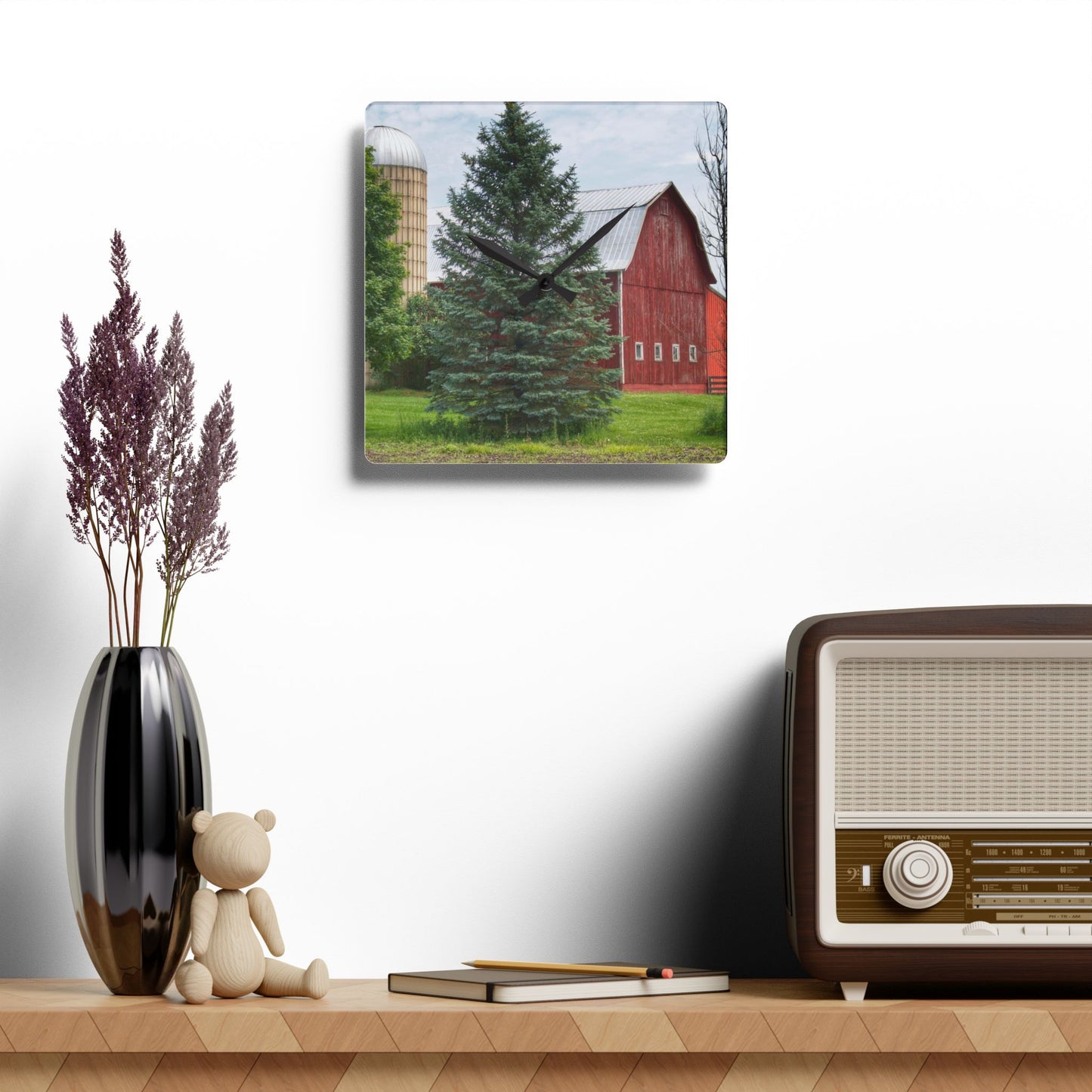 U R There Photography German Road Red I Rustic Farmhouse Acrylic Analog Wall Clock