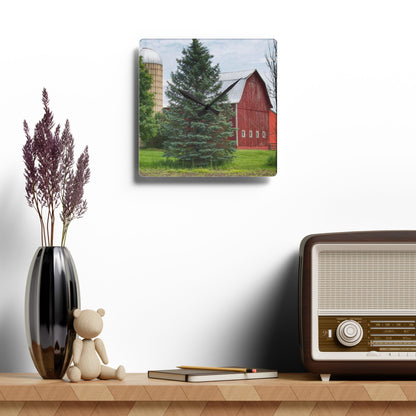 U R There Photography German Road Red I Rustic Farmhouse Acrylic Analog Wall Clock