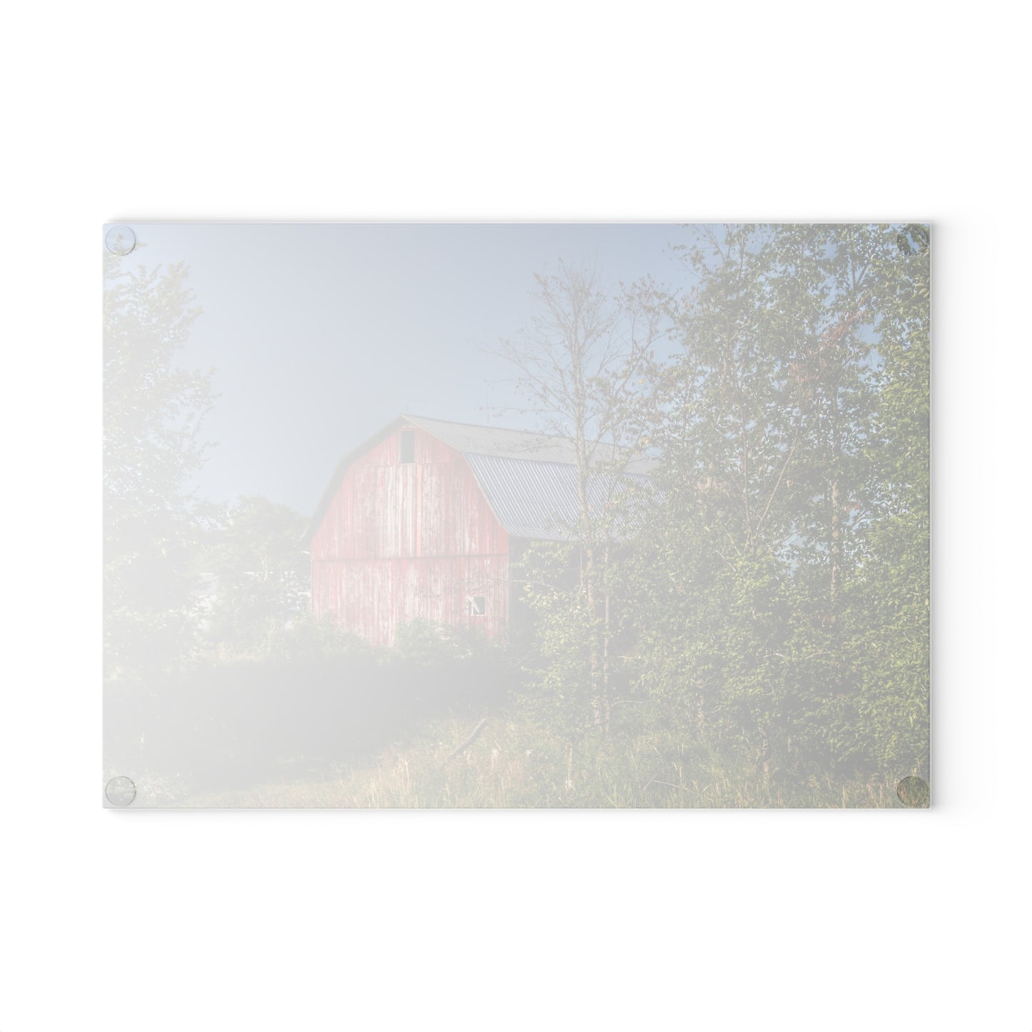 Barn Boutique Rustic Tempered-Glass Cutting Board| Columbiaville Red in Summer II