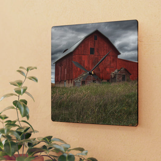U R There Photography Horton Hilltop Red I Rustic Farmhouse Acrylic Analog Wall Clock