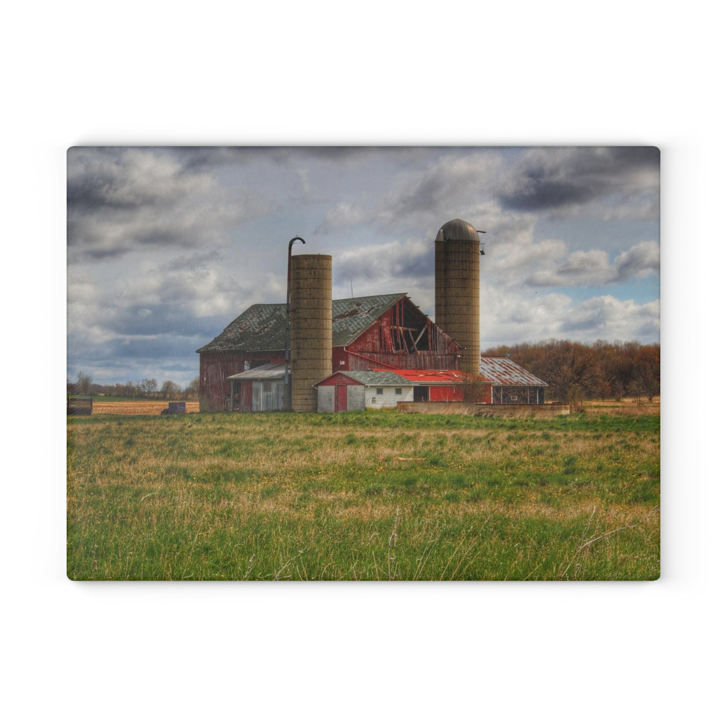 U R There Photography Centerline Road Red Rustic Farmhouse Tempered-Glass Cutting Board
