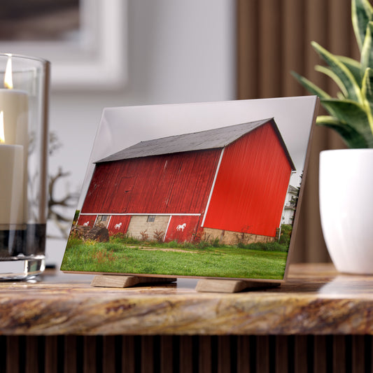 U R There Photography Brown Road Horse Barn II Rustic Farmhouse Decorative Ceramic Tile