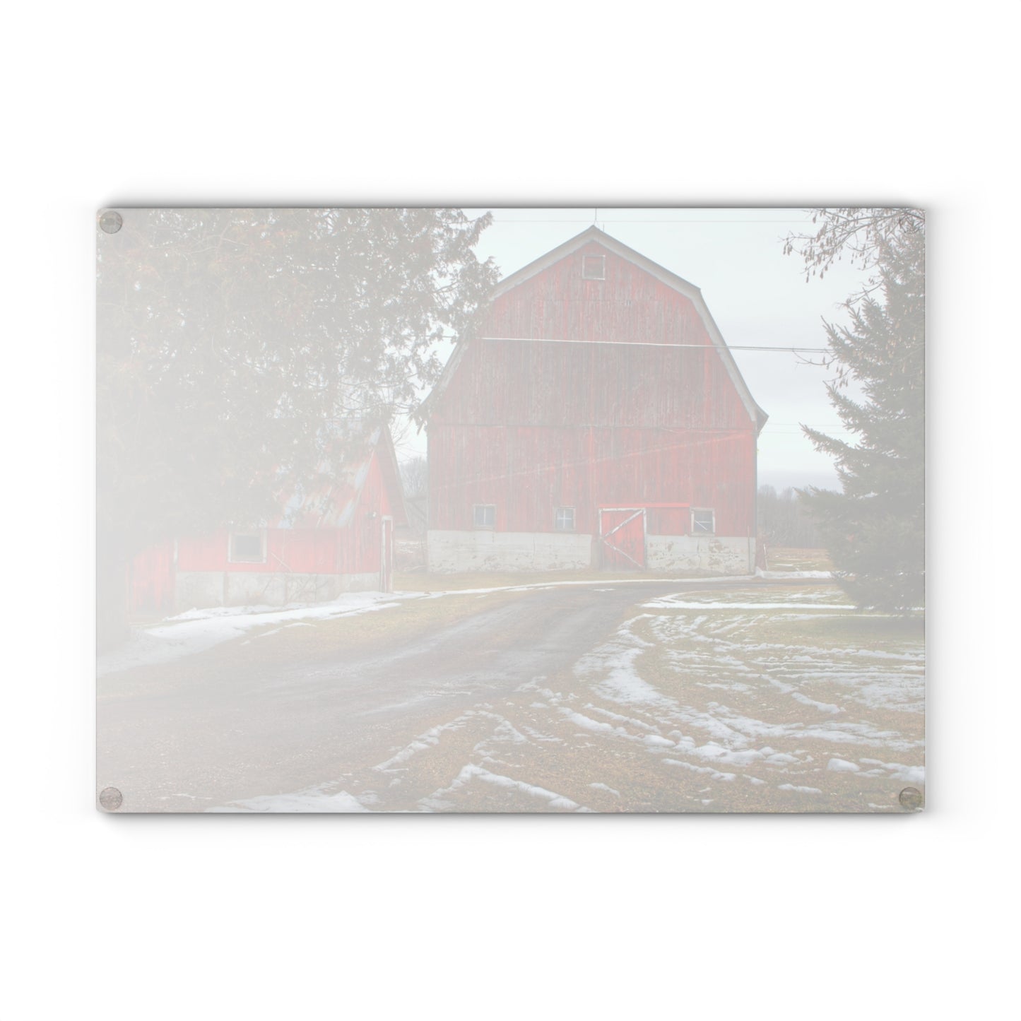 U R There Photography West Barnes Lake Reds Rustic Farmhouse Tempered-Glass Cutting Board