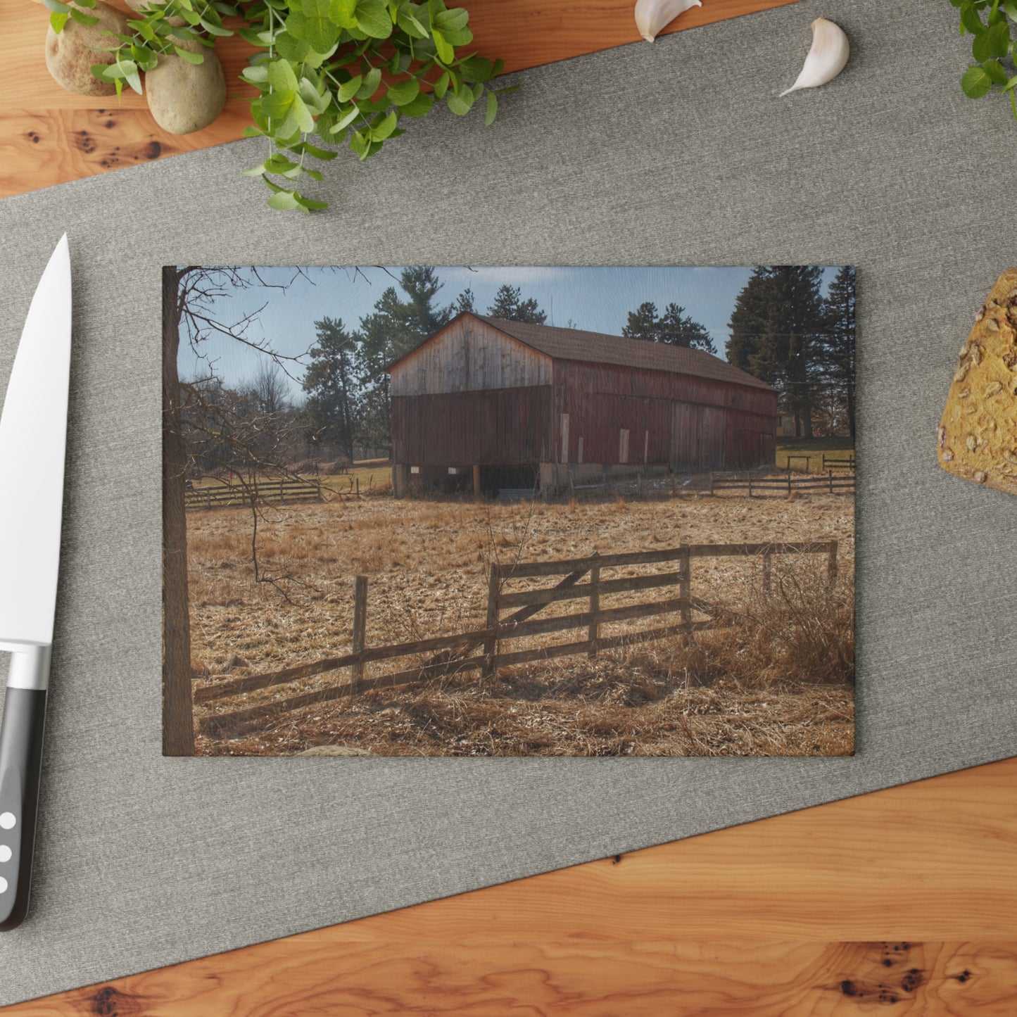 U R There Photography Hough Road Rural Red Rustic Farmhouse Tempered-Glass Cutting Board