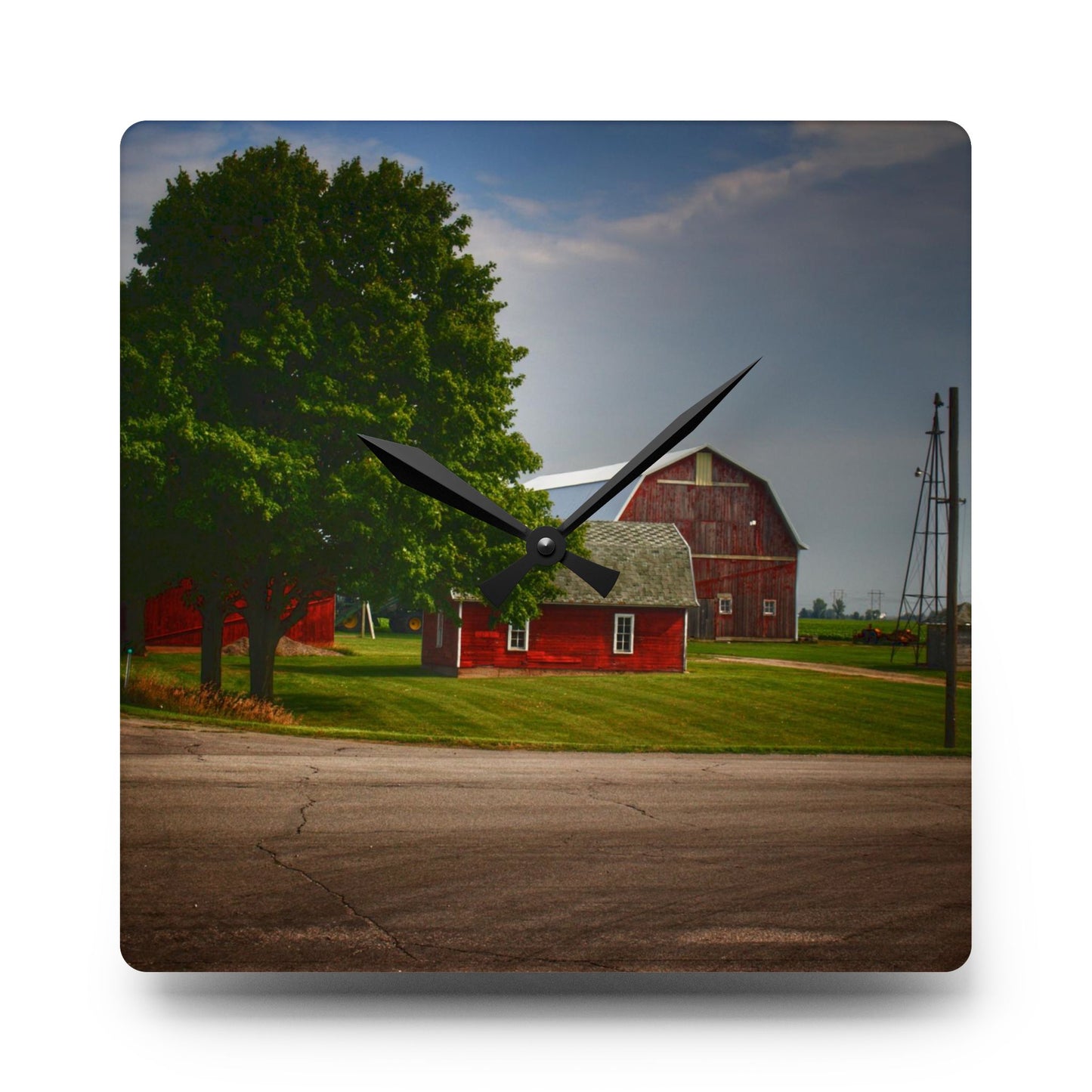 U R There Photography Bradford Road Reds Rustic Farmhouse Acrylic Analog Wall Clock