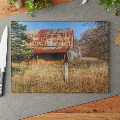 U R There Photography Dodge Road Hay Barn I Rustic Farmhouse Tempered-Glass Cutting Board