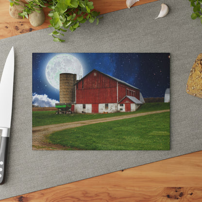 U R There Photography Fostoria Red in the Moonlight Rustic Farmhouse Tempered-Glass Cutting Board