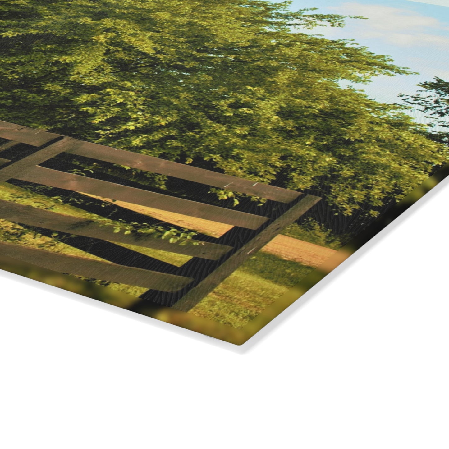 U R There Photography Country Fence and Tree in Metamora Rustic Farmhouse Tempered-Glass Cutting Board