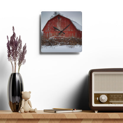 U R There Photography Hadley Road Barn at the Bend Rustic Farmhouse Acrylic Analog Wall Clock