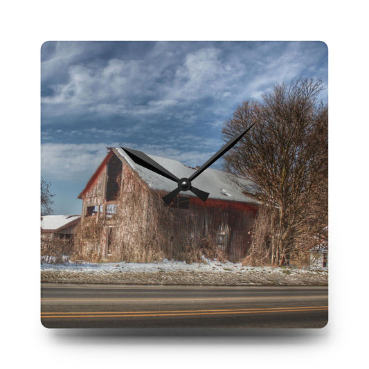 U R There Photography Almont Van Dyke Red II Rustic Farmhouse Acrylic Analog Wall Clock 10.75'' × 10.75'' (Square)