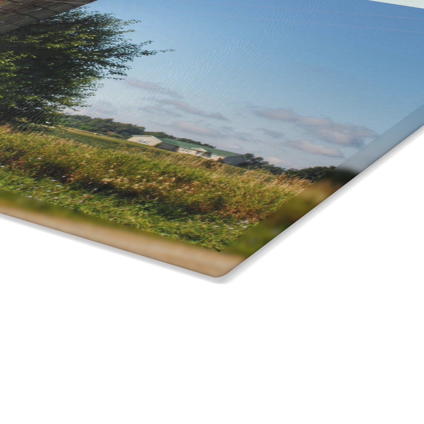 U R There Photography August Red and Silo Rustic Farmhouse Tempered-Glass Cutting Board