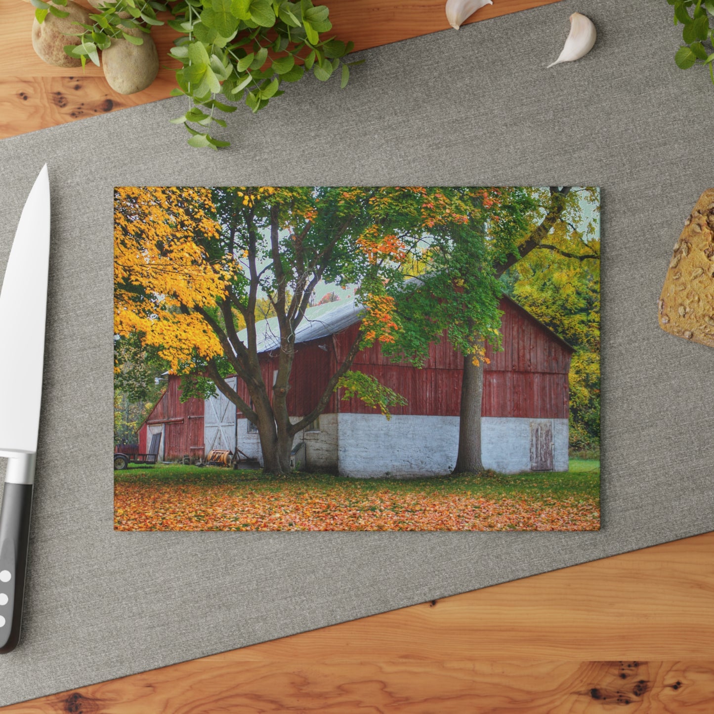 U R There Photography M-25 Red Rustic Farmhouse Tempered-Glass Cutting Board