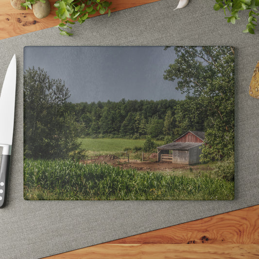 U R There Photography West Oregon Road Hidden Red I Rustic Farmhouse Tempered-Glass Cutting Board
