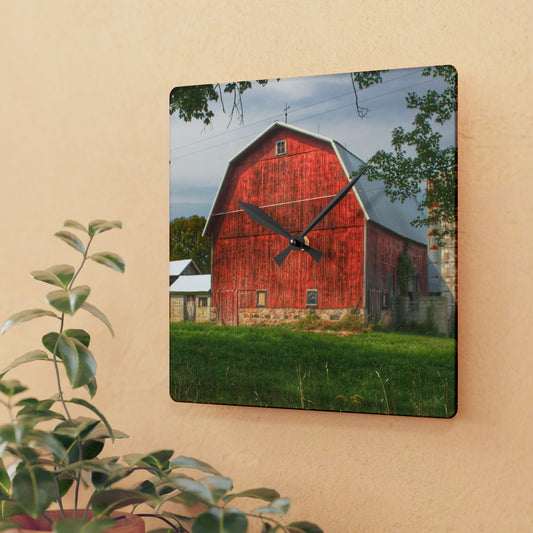 U R There Photography Crawford Road Red I Rustic Farmhouse Acrylic Analog Wall Clock