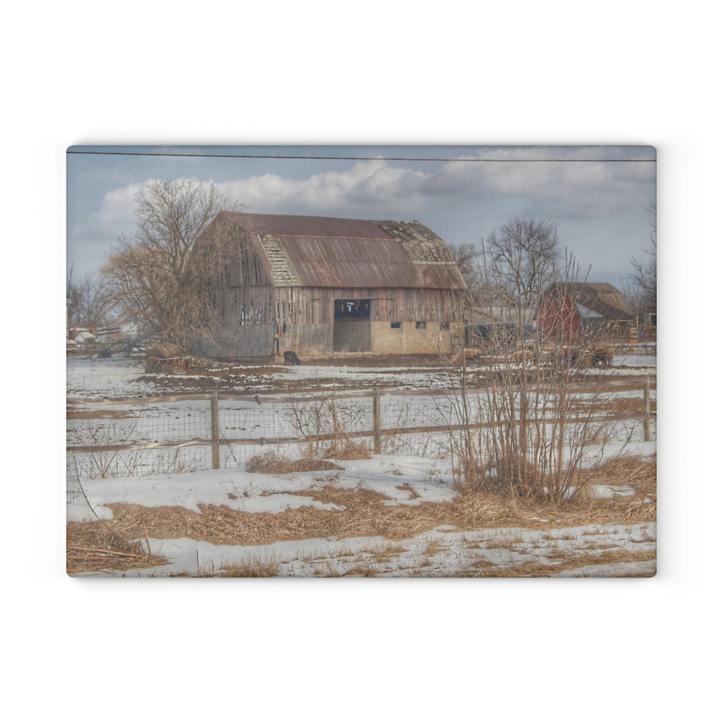 U R There Photography Babcock Road Red Rustic Farmhouse Tempered-Glass Cutting Board
