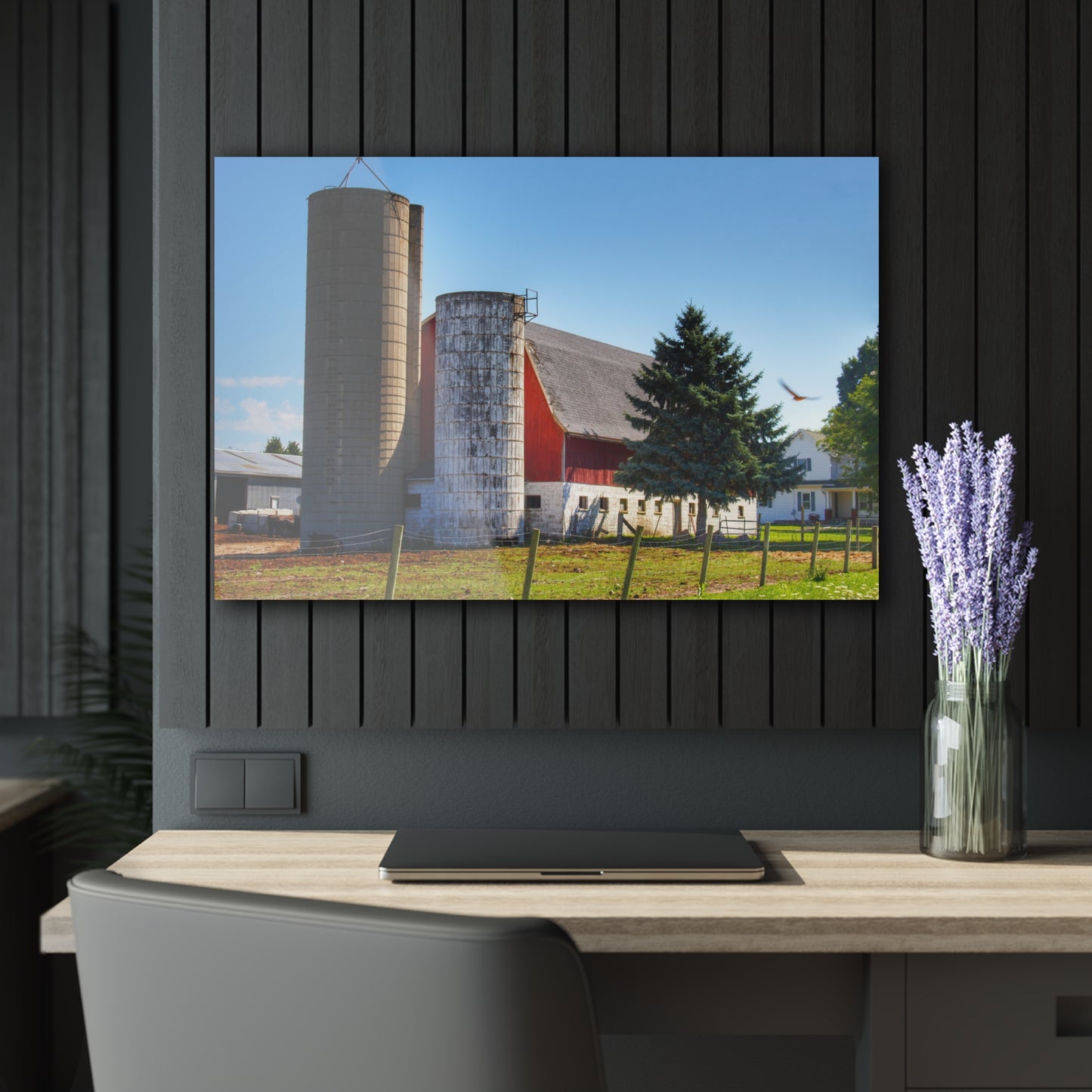 U R There Photography Hunters Creek Red Cow Barn I Rustic Farmhouse Acrylic Wall Print