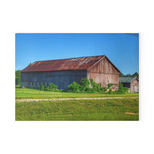 U R There Photography Otisville Rusted Reds Rustic Farmhouse Tempered-Glass Cutting Board