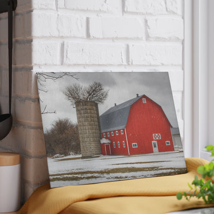 U R There Photography Hollow Corners Red Tree Silo Rustic Farmhouse Tempered-Glass Cutting Board