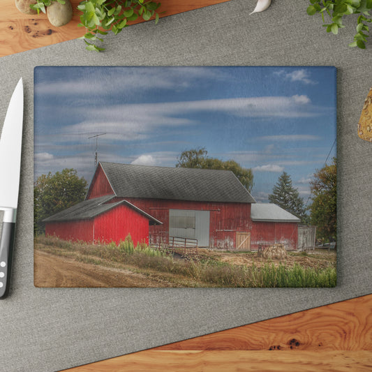 U R There Photography Wheeling Road Barn Rustic Farmhouse Tempered-Glass Cutting Board