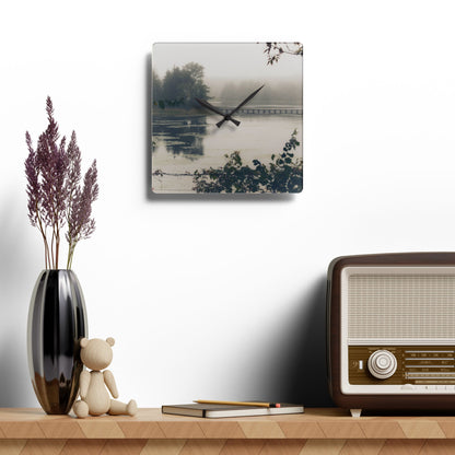 U R There Photography Bridge in Fog Rustic Farmhouse Acrylic Analog Wall Clock