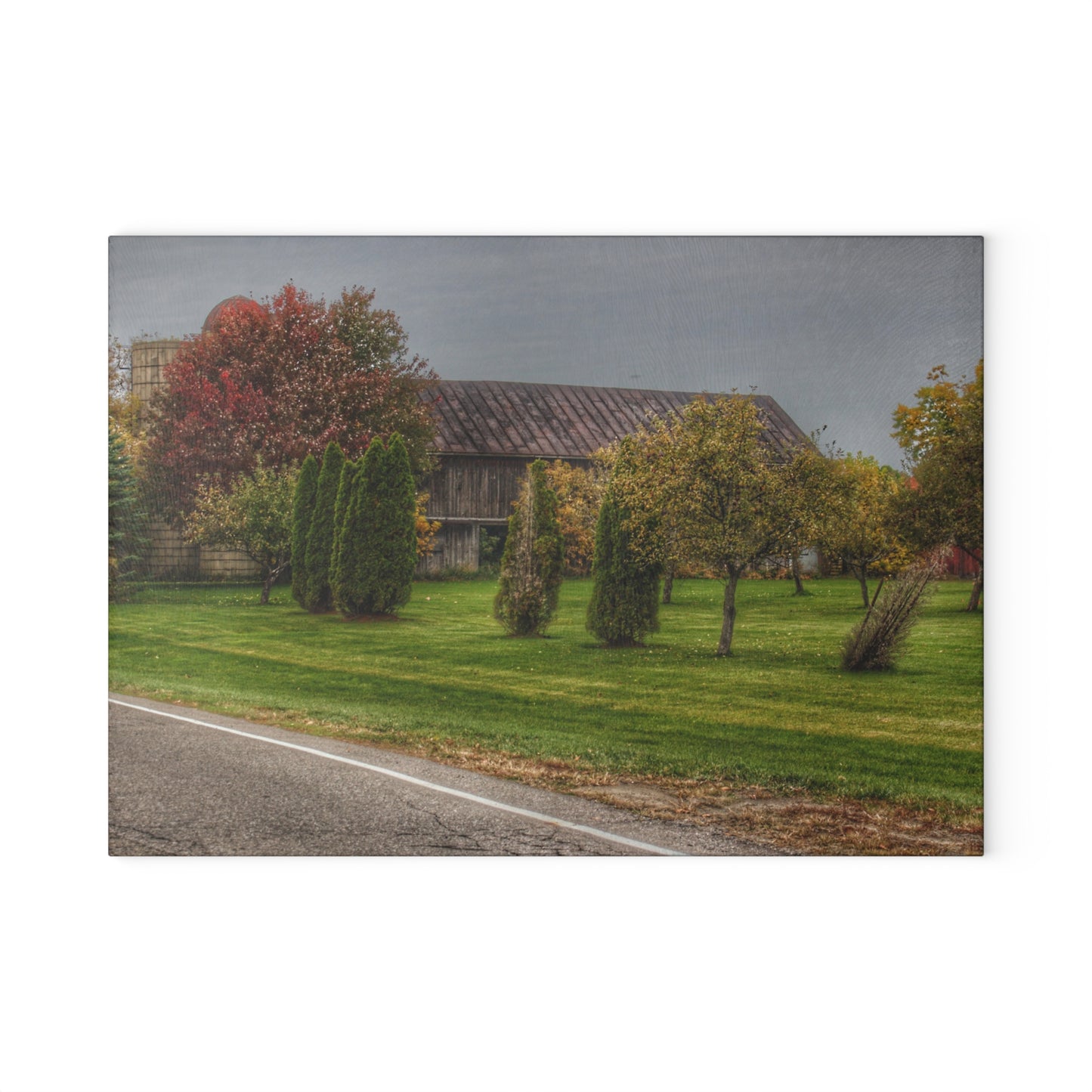 U R There Photography Goodrich Grey Rustic Farmhouse Tempered-Glass Cutting Board