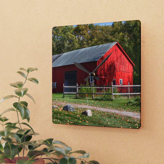 U R There Photography Hough Road Red II Rustic Farmhouse Acrylic Analog Wall Clock