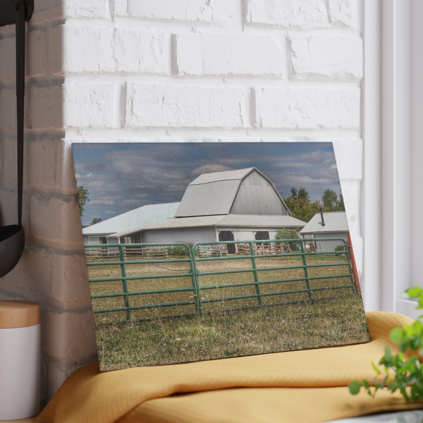 U R There Photography Petz Road Grey Rustic Farmhouse Tempered-Glass Cutting Board