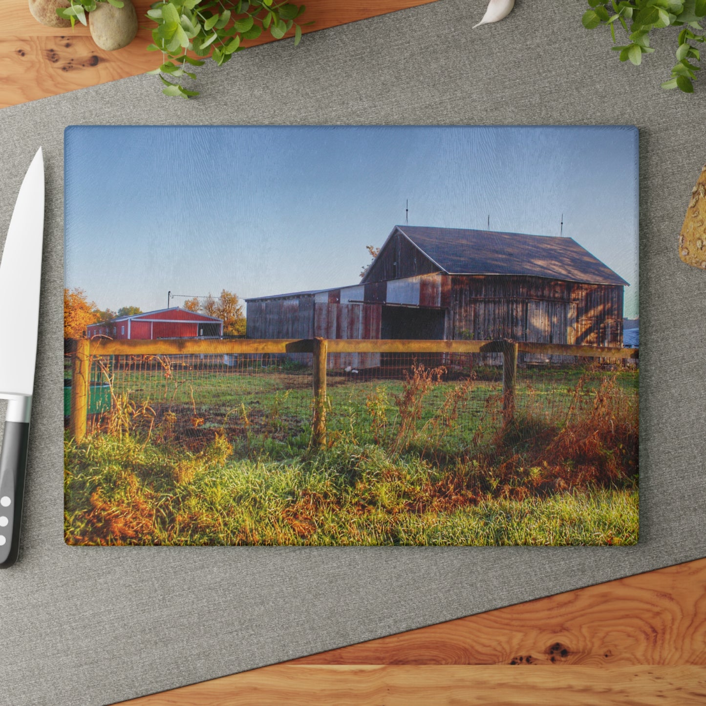U R There Photography Hunters Creek Grey Saltbox Rustic Farmhouse Tempered-Glass Cutting Board