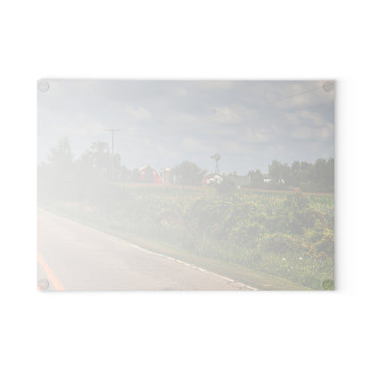 U R There Photography Across the Field in Elba I Rustic Farmhouse Tempered-Glass Cutting Board