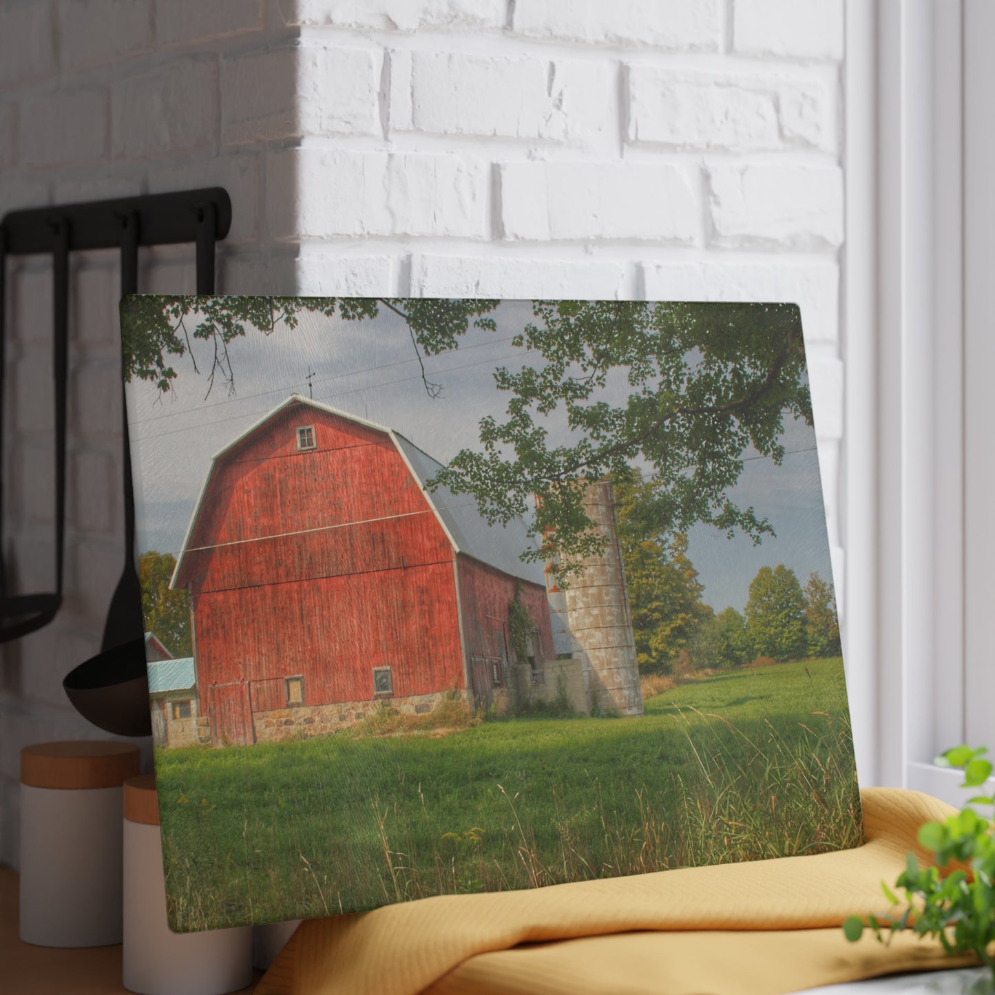 U R There Photography Crawford Road Red I Rustic Farmhouse Tempered-Glass Cutting Board