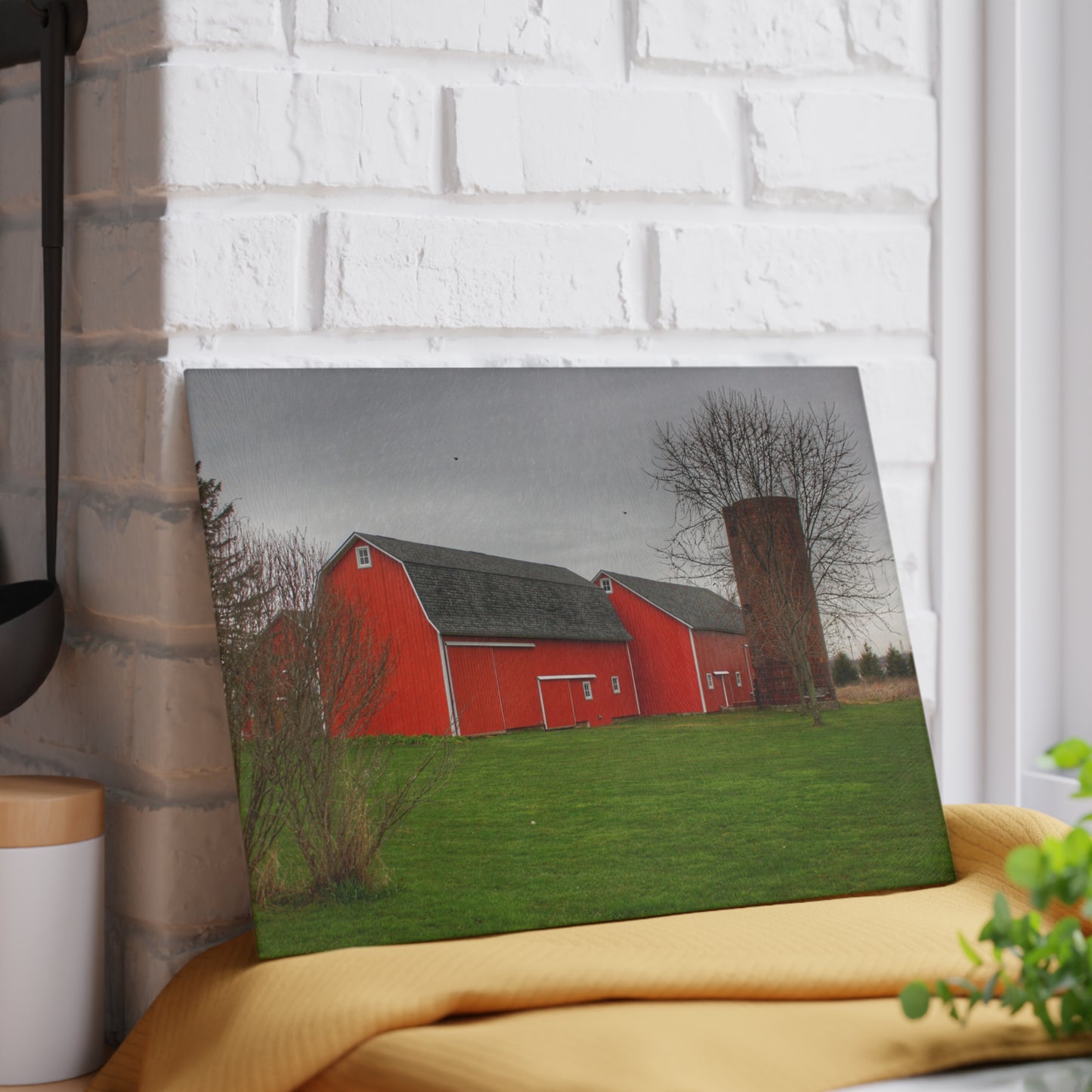 U R There Photography Hough Road Reds II Rustic Farmhouse Tempered-Glass Cutting Board