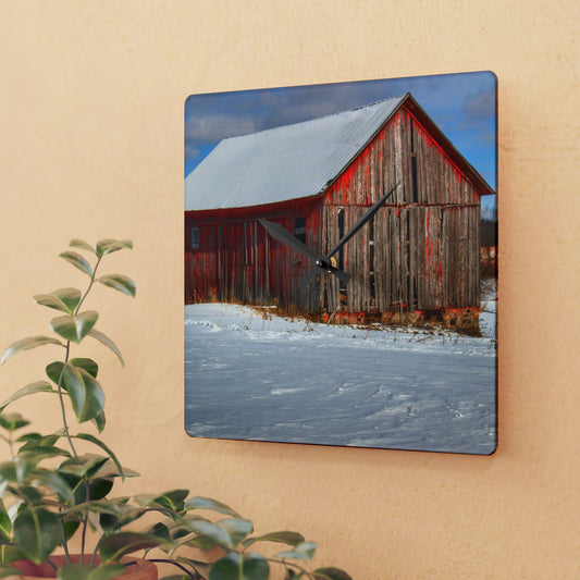 U R There Photography Barnes Road Little Red I Rustic Farmhouse Acrylic Analog Wall Clock